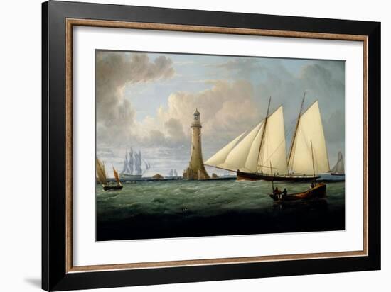 A Schooner of the Royal Yacht Squadron off the Eddystone Lighthouse, 1831-John Lynn-Framed Giclee Print