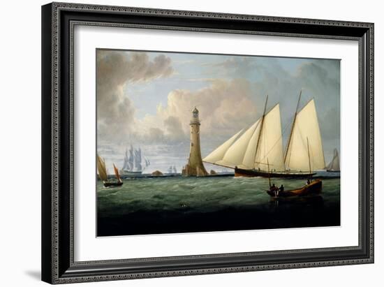 A Schooner of the Royal Yacht Squadron off the Eddystone Lighthouse, 1831-John Lynn-Framed Giclee Print