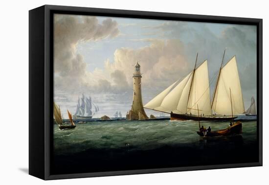 A Schooner of the Royal Yacht Squadron off the Eddystone Lighthouse, 1831-John Lynn-Framed Premier Image Canvas