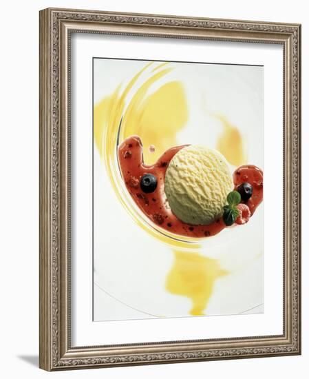 A Scoop of Vanilla Ice Cream with Berry Sauce-Jan-peter Westermann-Framed Photographic Print