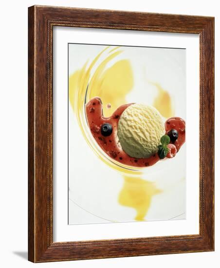 A Scoop of Vanilla Ice Cream with Berry Sauce-Jan-peter Westermann-Framed Photographic Print