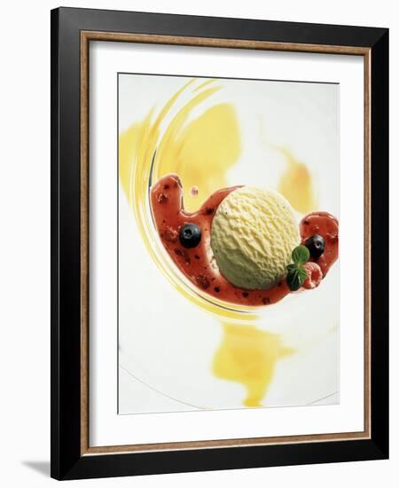 A Scoop of Vanilla Ice Cream with Berry Sauce-Jan-peter Westermann-Framed Photographic Print