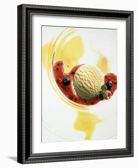 A Scoop of Vanilla Ice Cream with Berry Sauce-Jan-peter Westermann-Framed Photographic Print