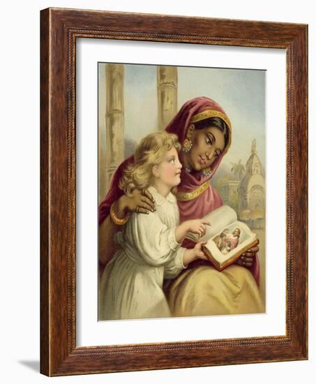 A Scripture Lesson - Indian Girl Teaching an English Child-English School-Framed Giclee Print
