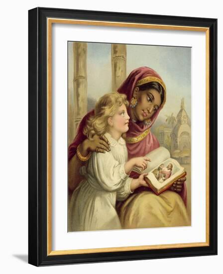 A Scripture Lesson - Indian Girl Teaching an English Child-English School-Framed Giclee Print