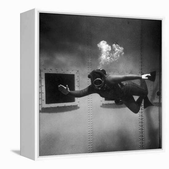 A Scuba Diver Inside a Large Metal Water Tank. Photograph by Heinz Zinram-Heinz Zinram-Framed Premier Image Canvas