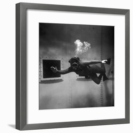 A Scuba Diver Inside a Large Metal Water Tank. Photograph by Heinz Zinram-Heinz Zinram-Framed Photographic Print