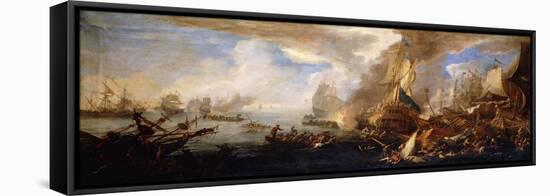 A Sea Battle with Sardinian and Venetian Warships and Sardinian and Egyptian(?) Galleys-Carlevarijs Luca-Framed Premier Image Canvas