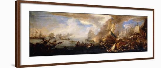 A Sea Battle with Sardinian and Venetian Warships and Sardinian and Egyptian(?) Galleys-Carlevarijs Luca-Framed Premium Giclee Print