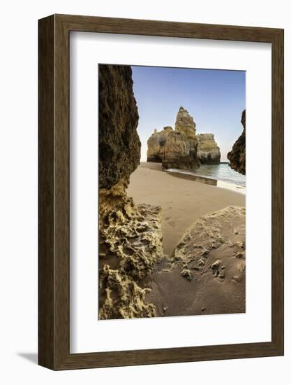 A Sea Cave Frames the Ocean and the Imposing Cliffs at Dawn, Praia Da Rocha, Portimao-Roberto Moiola-Framed Photographic Print