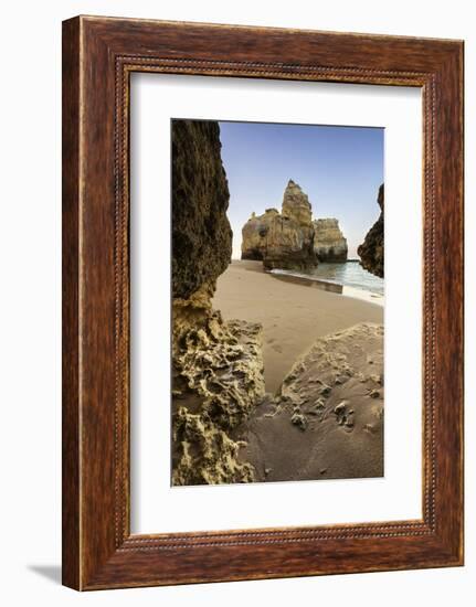 A Sea Cave Frames the Ocean and the Imposing Cliffs at Dawn, Praia Da Rocha, Portimao-Roberto Moiola-Framed Photographic Print