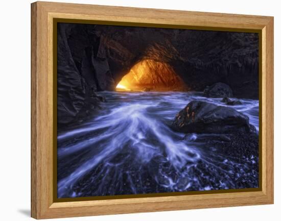 A Sea Tunnel at Cape Kiwanda, Oregon Lights Up under Just the Right Conditions.-Miles Morgan-Framed Premier Image Canvas