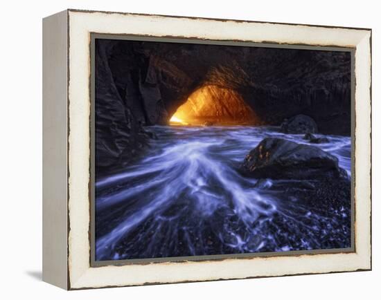 A Sea Tunnel at Cape Kiwanda, Oregon Lights Up under Just the Right Conditions.-Miles Morgan-Framed Premier Image Canvas