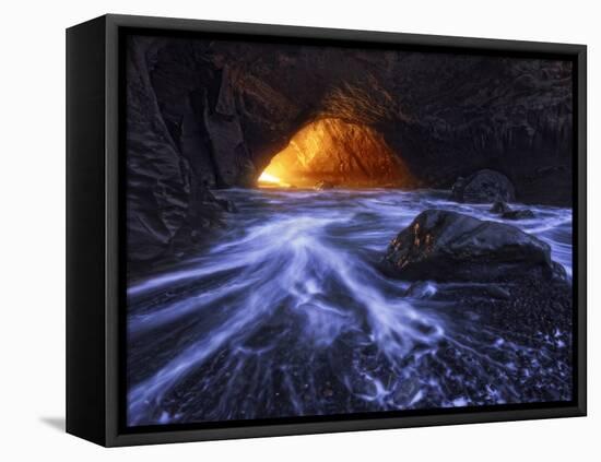 A Sea Tunnel at Cape Kiwanda, Oregon Lights Up under Just the Right Conditions.-Miles Morgan-Framed Premier Image Canvas