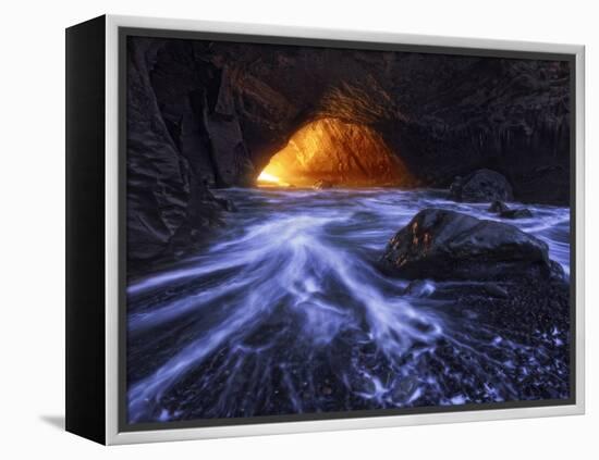 A Sea Tunnel at Cape Kiwanda, Oregon Lights Up under Just the Right Conditions.-Miles Morgan-Framed Premier Image Canvas