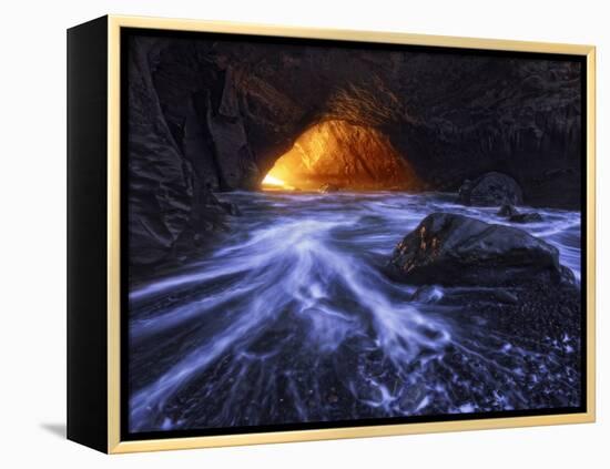 A Sea Tunnel at Cape Kiwanda, Oregon Lights Up under Just the Right Conditions.-Miles Morgan-Framed Premier Image Canvas