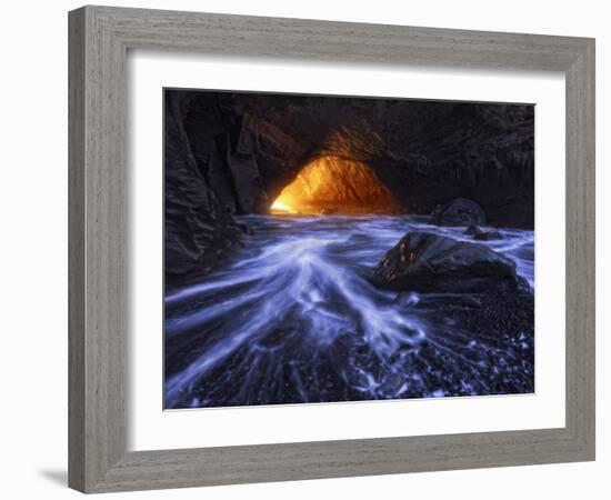 A Sea Tunnel at Cape Kiwanda, Oregon Lights Up under Just the Right Conditions.-Miles Morgan-Framed Photographic Print