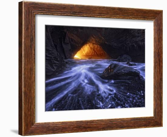 A Sea Tunnel at Cape Kiwanda, Oregon Lights Up under Just the Right Conditions.-Miles Morgan-Framed Photographic Print