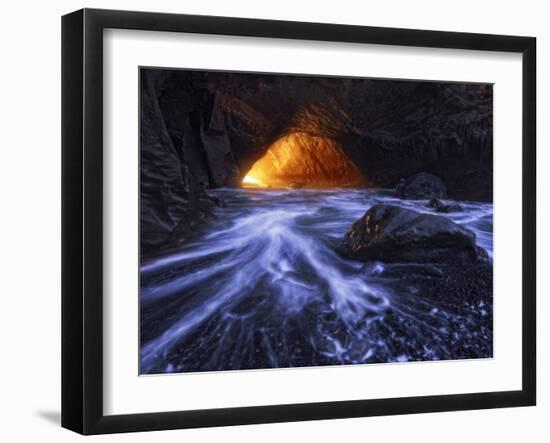 A Sea Tunnel at Cape Kiwanda, Oregon Lights Up under Just the Right Conditions.-Miles Morgan-Framed Photographic Print