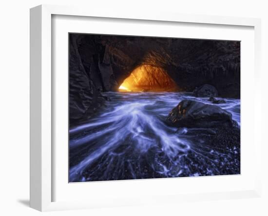 A Sea Tunnel at Cape Kiwanda, Oregon Lights Up under Just the Right Conditions.-Miles Morgan-Framed Photographic Print