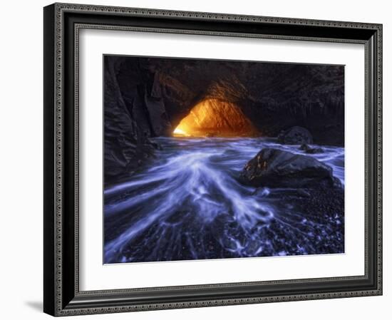 A Sea Tunnel at Cape Kiwanda, Oregon Lights Up under Just the Right Conditions.-Miles Morgan-Framed Photographic Print
