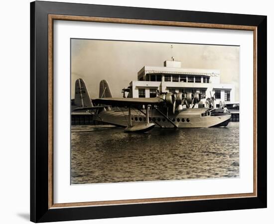 A Seaplane at the Pan Am Seaplane Base, Dinner Key, Florida, 1930s-null-Framed Premium Photographic Print