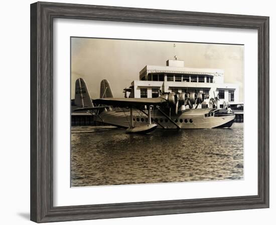 A Seaplane at the Pan Am Seaplane Base, Dinner Key, Florida, 1930s-null-Framed Photographic Print