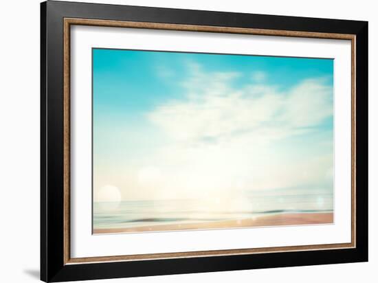 A Seascape Abstract Beach Background. Panning Motion Blur and Bokeh Light of Lens Flare, Pastel Col-jakkapan-Framed Photographic Print