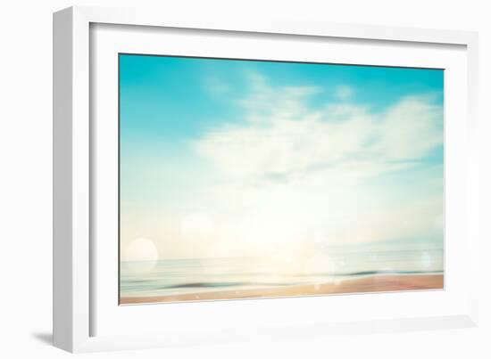 A Seascape Abstract Beach Background. Panning Motion Blur and Bokeh Light of Lens Flare, Pastel Col-jakkapan-Framed Photographic Print