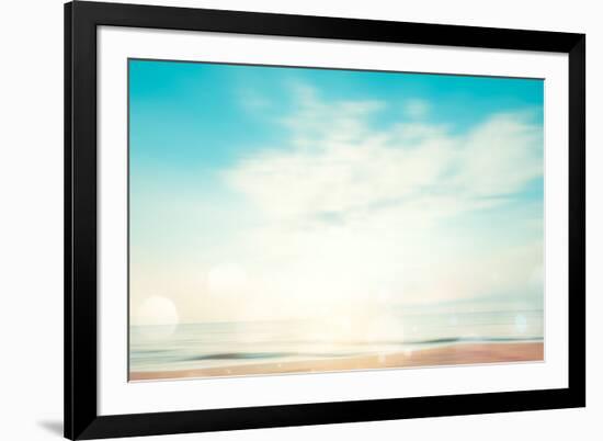 A Seascape Abstract Beach Background. Panning Motion Blur and Bokeh Light of Lens Flare, Pastel Col-jakkapan-Framed Photographic Print