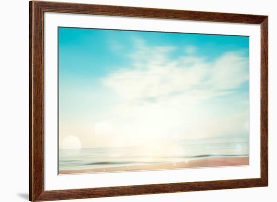 A Seascape Abstract Beach Background. Panning Motion Blur and Bokeh Light of Lens Flare, Pastel Col-jakkapan-Framed Photographic Print