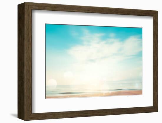 A Seascape Abstract Beach Background. Panning Motion Blur and Bokeh Light of Lens Flare, Pastel Col-jakkapan-Framed Photographic Print