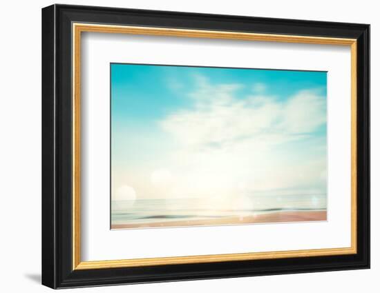 A Seascape Abstract Beach Background. Panning Motion Blur and Bokeh Light of Lens Flare, Pastel Col-jakkapan-Framed Photographic Print