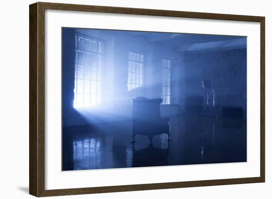 A Seat in a Blue Backlight in Studio with Three Windows-Paha_L-Framed Photographic Print