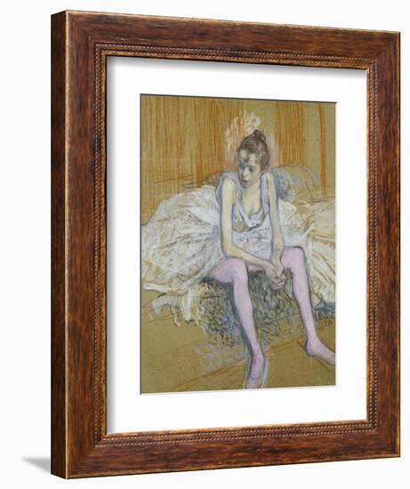 A Seated Dancer with Pink Stockings, 1890-Henri de Toulouse-Lautrec-Framed Giclee Print