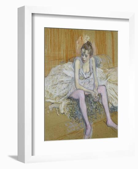 A Seated Dancer with Pink Stockings, 1890-Henri de Toulouse-Lautrec-Framed Giclee Print