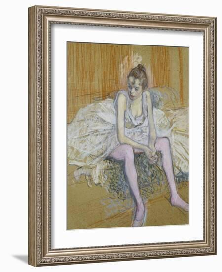 A Seated Dancer with Pink Stockings, 1890-Henri de Toulouse-Lautrec-Framed Giclee Print