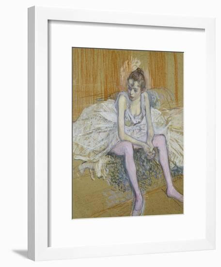 A Seated Dancer with Pink Stockings, 1890-Henri de Toulouse-Lautrec-Framed Giclee Print