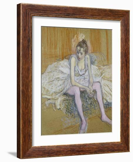 A Seated Dancer with Pink Stockings, 1890-Henri de Toulouse-Lautrec-Framed Giclee Print