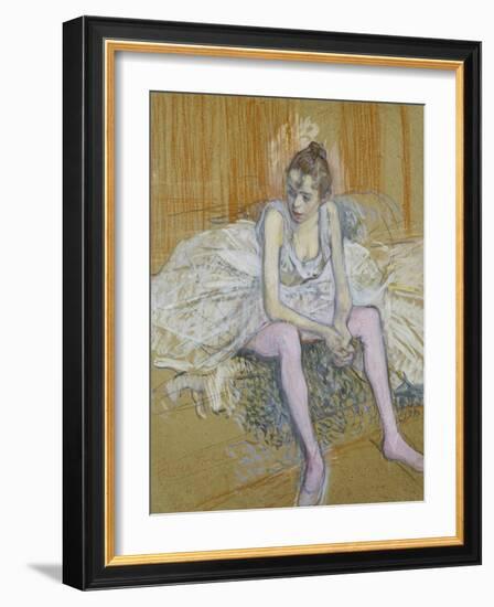 A Seated Dancer with Pink Stockings, 1890-Henri de Toulouse-Lautrec-Framed Giclee Print