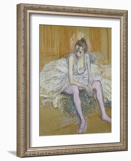 A Seated Dancer with Pink Stockings, 1890-Henri de Toulouse-Lautrec-Framed Giclee Print