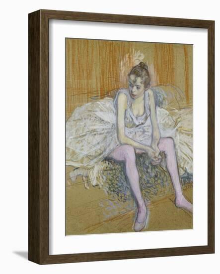 A Seated Dancer with Pink Stockings, 1890-Henri de Toulouse-Lautrec-Framed Giclee Print