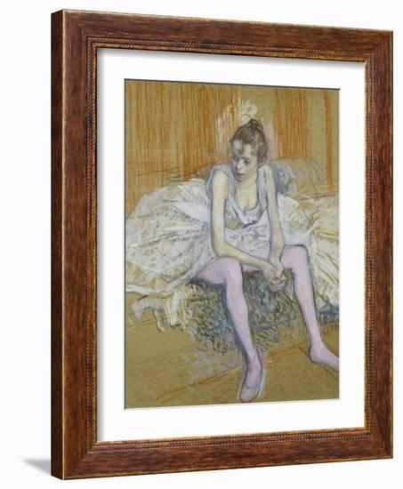 A Seated Dancer with Pink Stockings, 1890-Henri de Toulouse-Lautrec-Framed Giclee Print