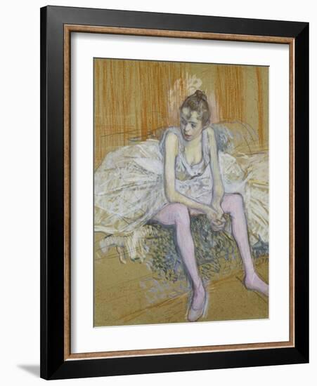 A Seated Dancer with Pink Stockings, 1890-Henri de Toulouse-Lautrec-Framed Giclee Print