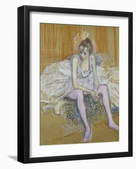 A Seated Dancer with Pink Stockings, 1890-Henri de Toulouse-Lautrec-Framed Giclee Print