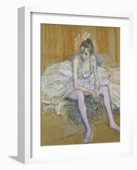 A Seated Dancer with Pink Stockings, 1890-Henri de Toulouse-Lautrec-Framed Giclee Print