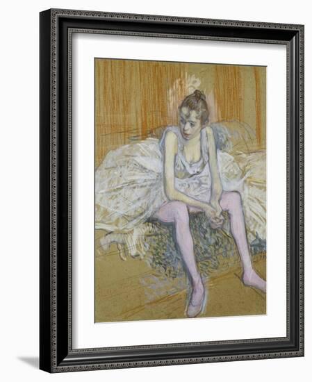 A Seated Dancer with Pink Stockings, 1890-Henri de Toulouse-Lautrec-Framed Giclee Print