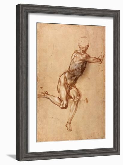 A Seated Male Nude Twisting Around, c.1505-Michelangelo Buonarroti-Framed Giclee Print