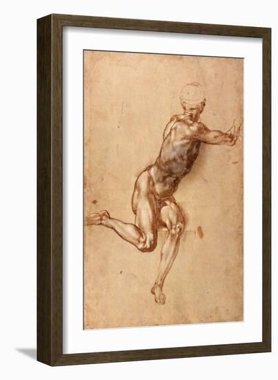 A Seated Male Nude Twisting Around, c.1505-Michelangelo Buonarroti-Framed Giclee Print