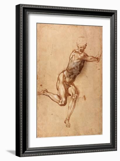 A Seated Male Nude Twisting Around, c.1505-Michelangelo Buonarroti-Framed Giclee Print